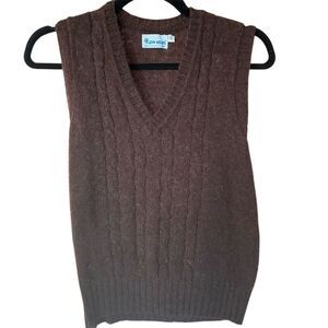 John Meyer Women's S Brown Cable-Knit V-Neck Wool Sweater Vest